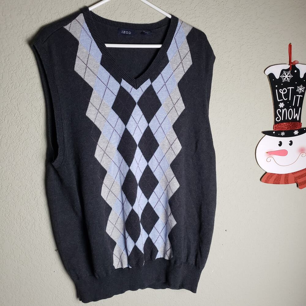 IZOD Men's Gray & Lite Blue Argyle Knit Vest XL
